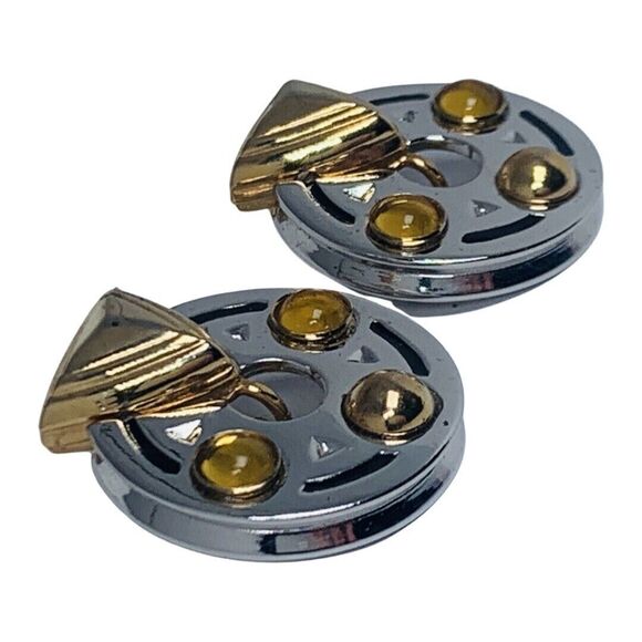 Piscitelli   Designer Gold Door Knocker Clip On Earrings 1" Silver & Gold - Picture 15 of 16